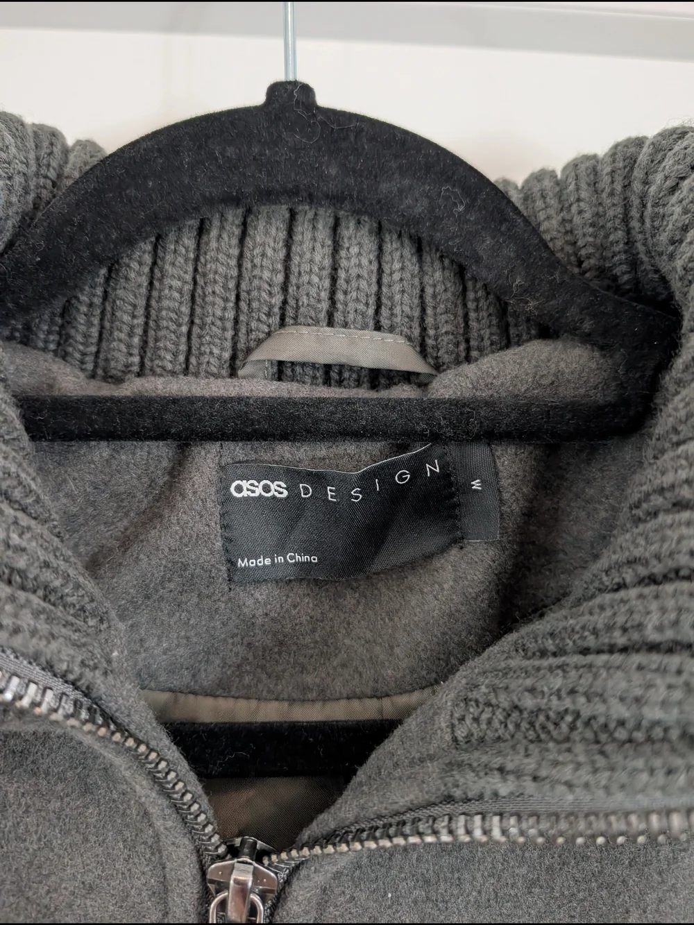 ASOS DESIGN knit collar longline coat in charcoal MEDIUM